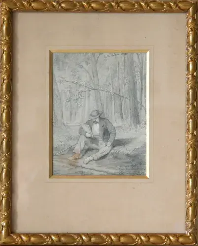 achat tableau Le dessinateur à Fontainebleau de Jacques Emile Edouard Nieuwenhuy