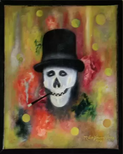 achat tableau peinture vanité Memento mori  Le masque de Marcel Van Nieuwenberg