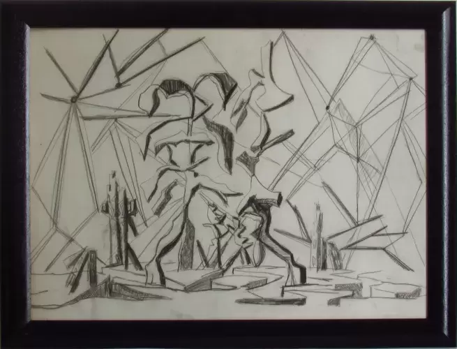 Le pays inconnu. Andrée Pollier.Fusain. Achat tableau