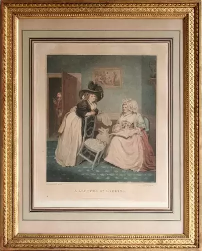 achat tableau gravure XVIIIème siècle A lecture on gadding