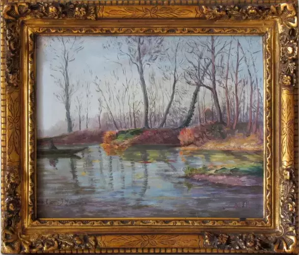 Huile-Acrylique-Ecole française du XIXème siècle-Les bords de la Marne achat 