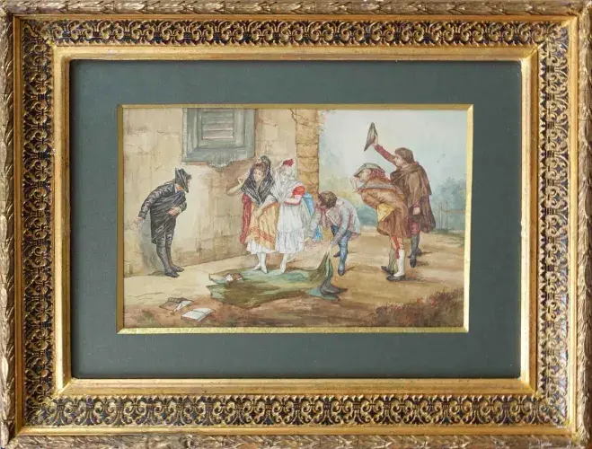 Les galants, aquarelle d'Ortega Portalès