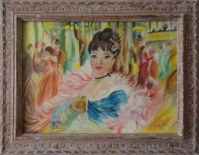 La Belle du Caf'Conc. Ecole du XX ème siècle. achat art tableau peinture ambiance parisienne