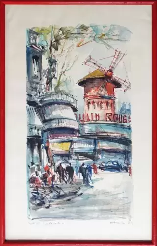 achat tableau paris Le Moulin Rouge. Aquarelle de Marius Girard.