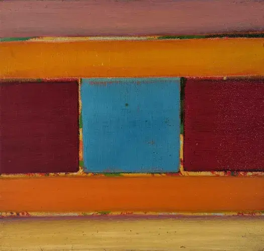 Mark Stuart. Carré bleu et bordeaux. Achat art, achat abstraction géométrique,