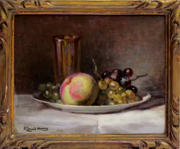 achat tableau peinture Nature morte à la pêche et aux raisins de Paul Monroy