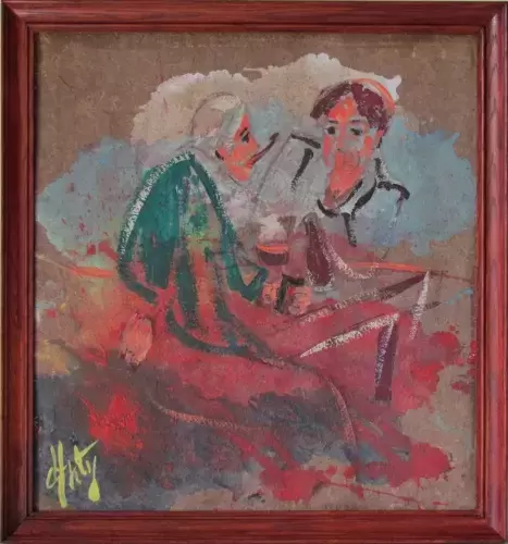 Gouache-D'ANTY Henri Maurice-Partie de cartes au cabaret achat tableau peinture