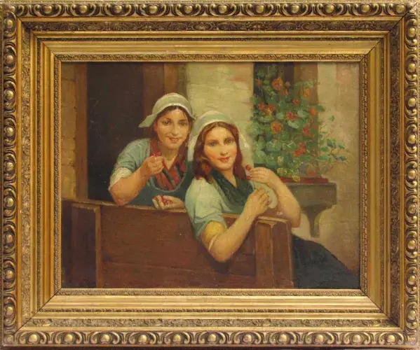 Jeunes Hollandaises aux cerises.Ecole du début du vingtième siècle.