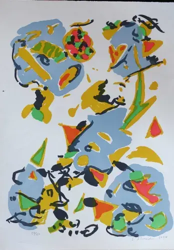 Shizu Shimada. Composition à cinq éléments. Lithographie. achat art, achat art japonais, achat art abstrait