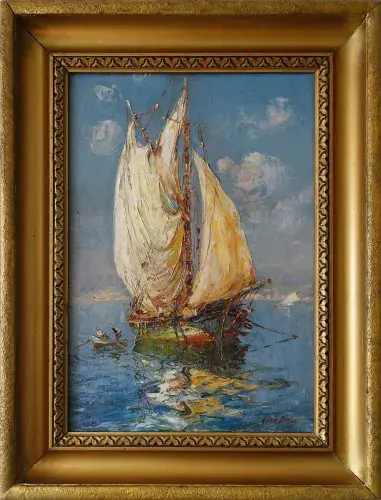 tartane. Méditerranée Merio Ameglio. Huile sur toile. achat tableau décoration. Marine