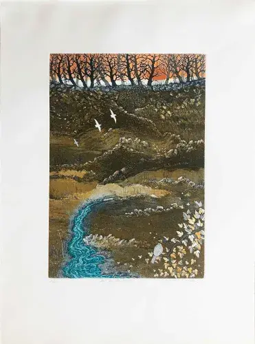 T. Ogaki. Près de la source. Gravure. Achat gravure, achat art japonais, achat gravure XXeme siècle