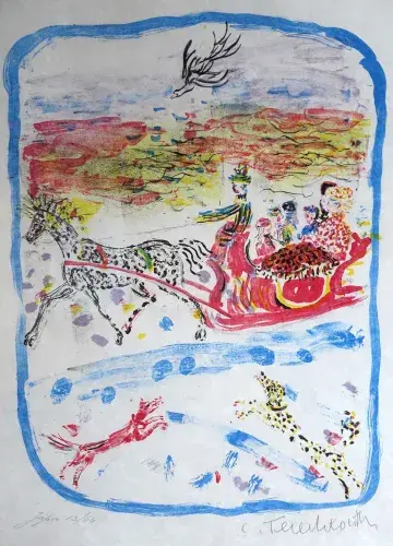 achat tableau lithographie art d'après constantin terechkovitch le traineau