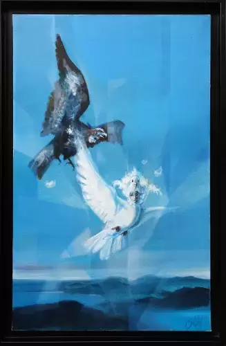 achat tableau peinture allégorique Séduction. Huile sur toile de Valadié 
