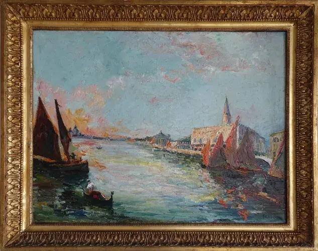 Venise. Rive dei Schiavoni. huile sur toile signée Fernand début XXème. Achat tableau décoration