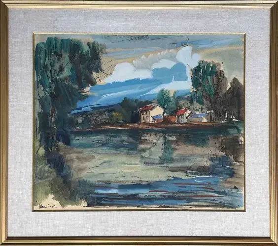 Vlaminck. Bords de l'Oise. Pochoir. Acaht tableau, achat art moderne, achat paysage