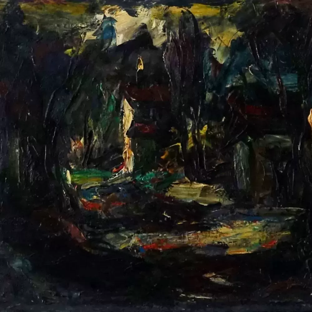 La maison sous les arbres, huile sur toile d'Elemer Vagh-Weinmann