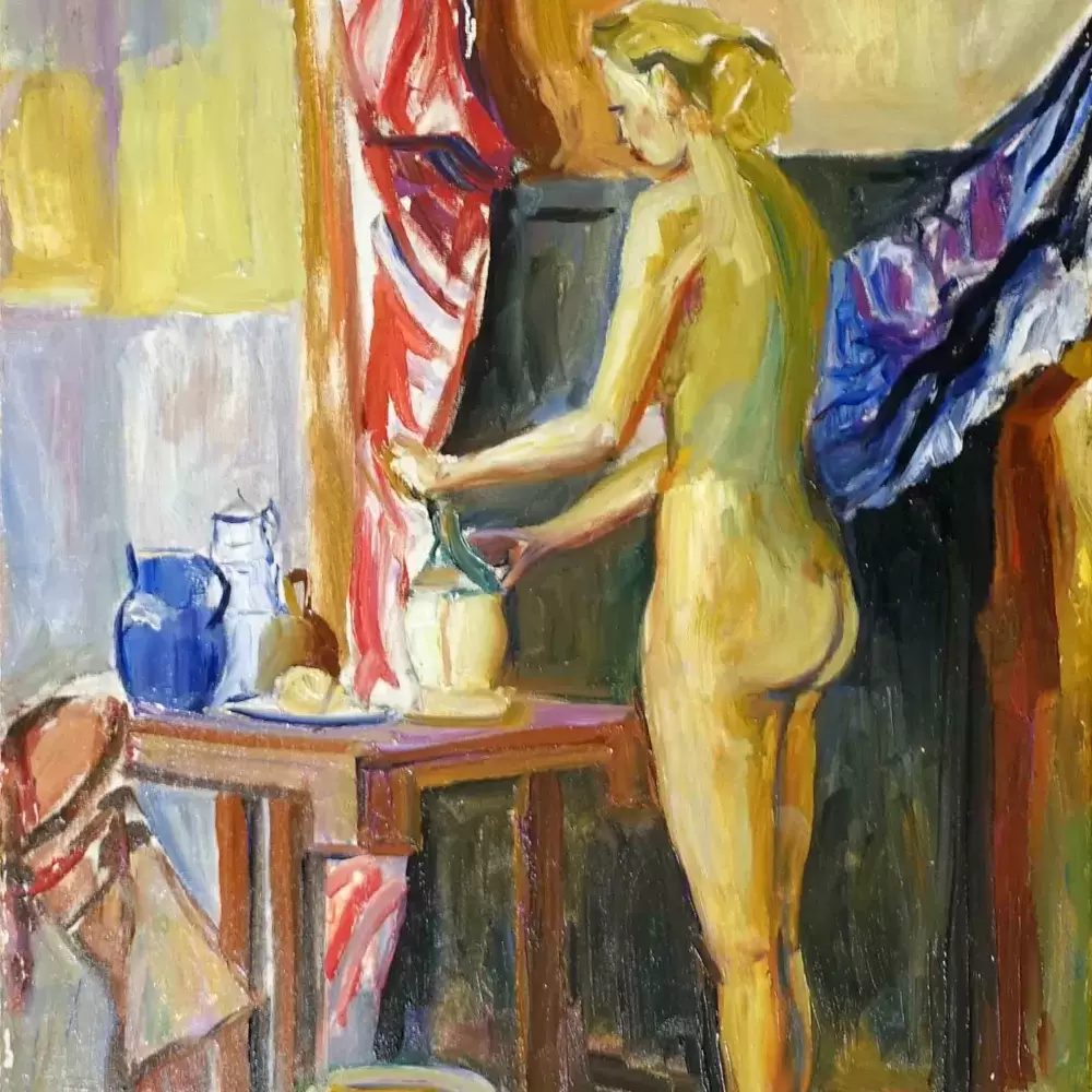 Le modèle à la table. Huile sur toile.