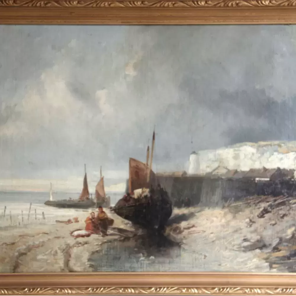 Baerque de pêche attendant la marée. Eugène Deshayes.