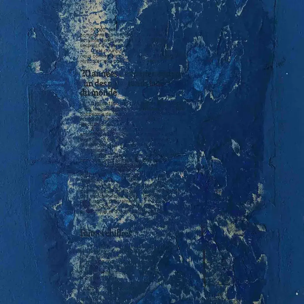 Georges Badin. Goauche. Composition bleue au journal