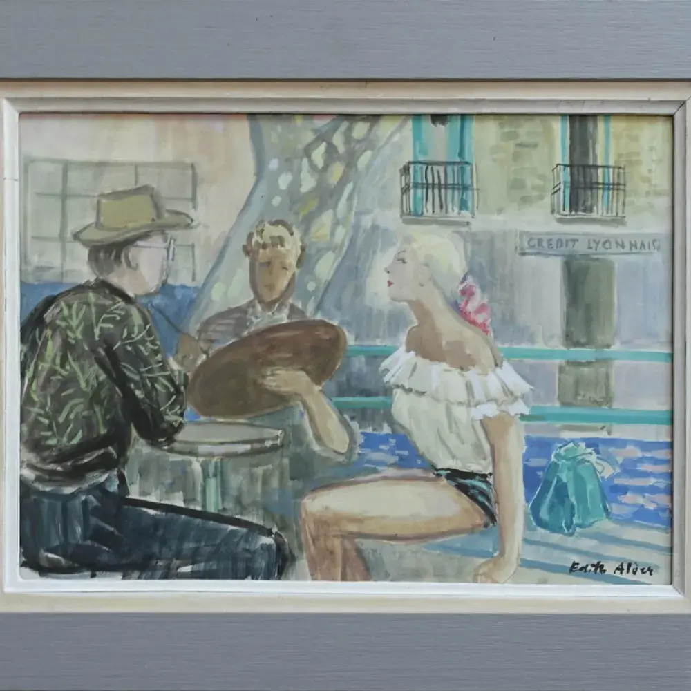 Edith Alder. A la terrasse d'un café en provence. Années cinquante.