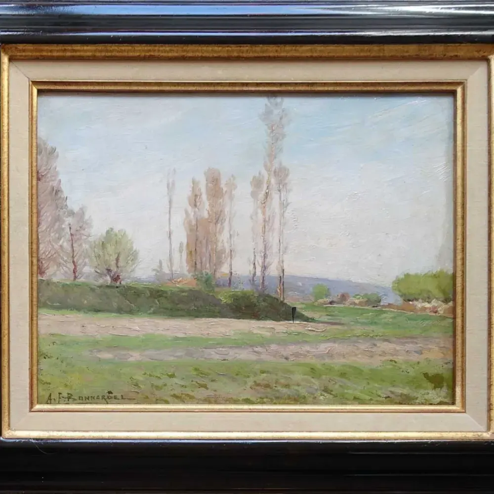Alexandre Bonnardel. Huile sur carton. La butte aux peupliers. Achat décoration tableaux vente