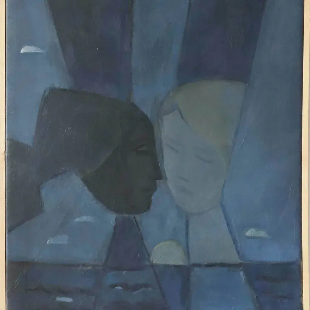 Amour en bleu. Charles Hoffman. Peintre belge. Achat art. Acaht décoration, achat tableau,