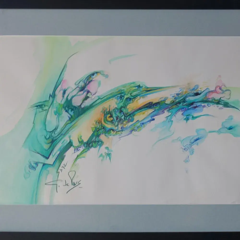 Giacomo de Pass.Abstraction aquatique. Aquarelle. Achat art décoration