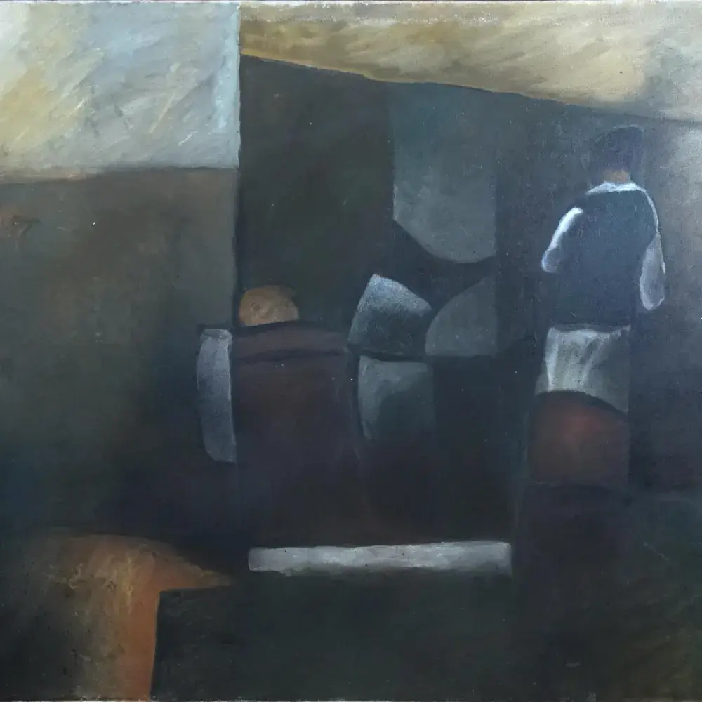 Paul Ackermann. Femme le long d'un mur. Huile sur toile. Achat art, décoration, achat tableau
