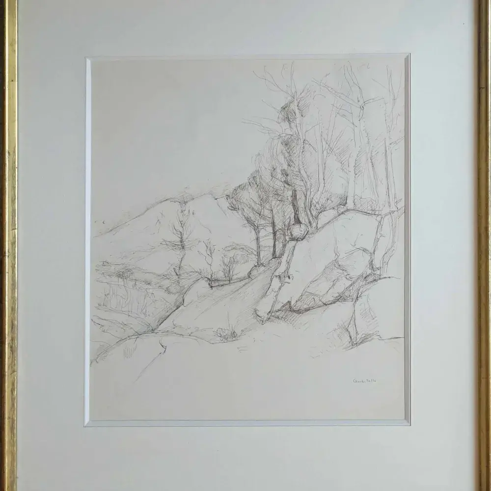 Pierre Guastalla. Encre sur papier. Les Alpilles en hiver. Achat art, achat tableaux, achat décoration