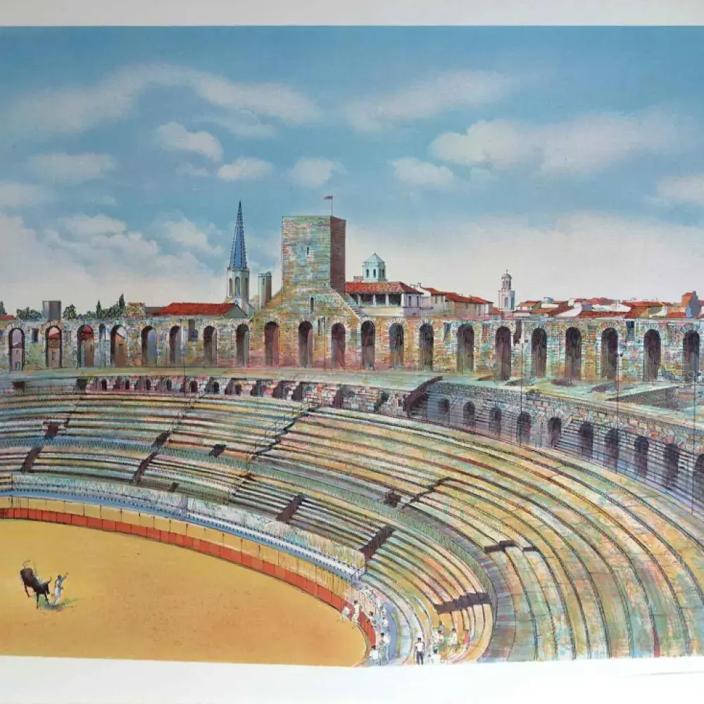 Les arènes d'Arles lithographie de Rolf Rafflewski,achat art decoration