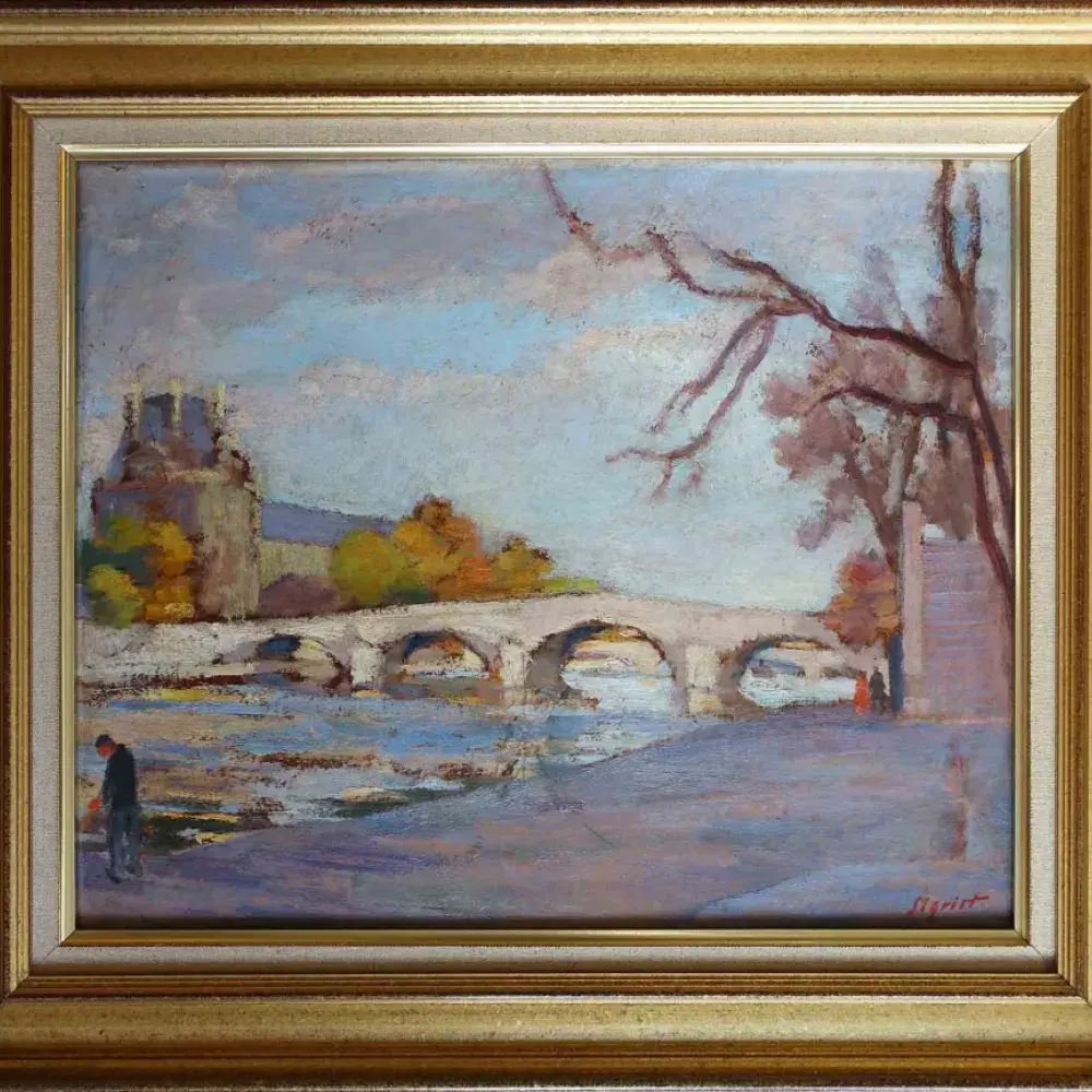 Edmond Sigrist. Pont Royal et Louvre. Achat art, achat tableau, achat décoration