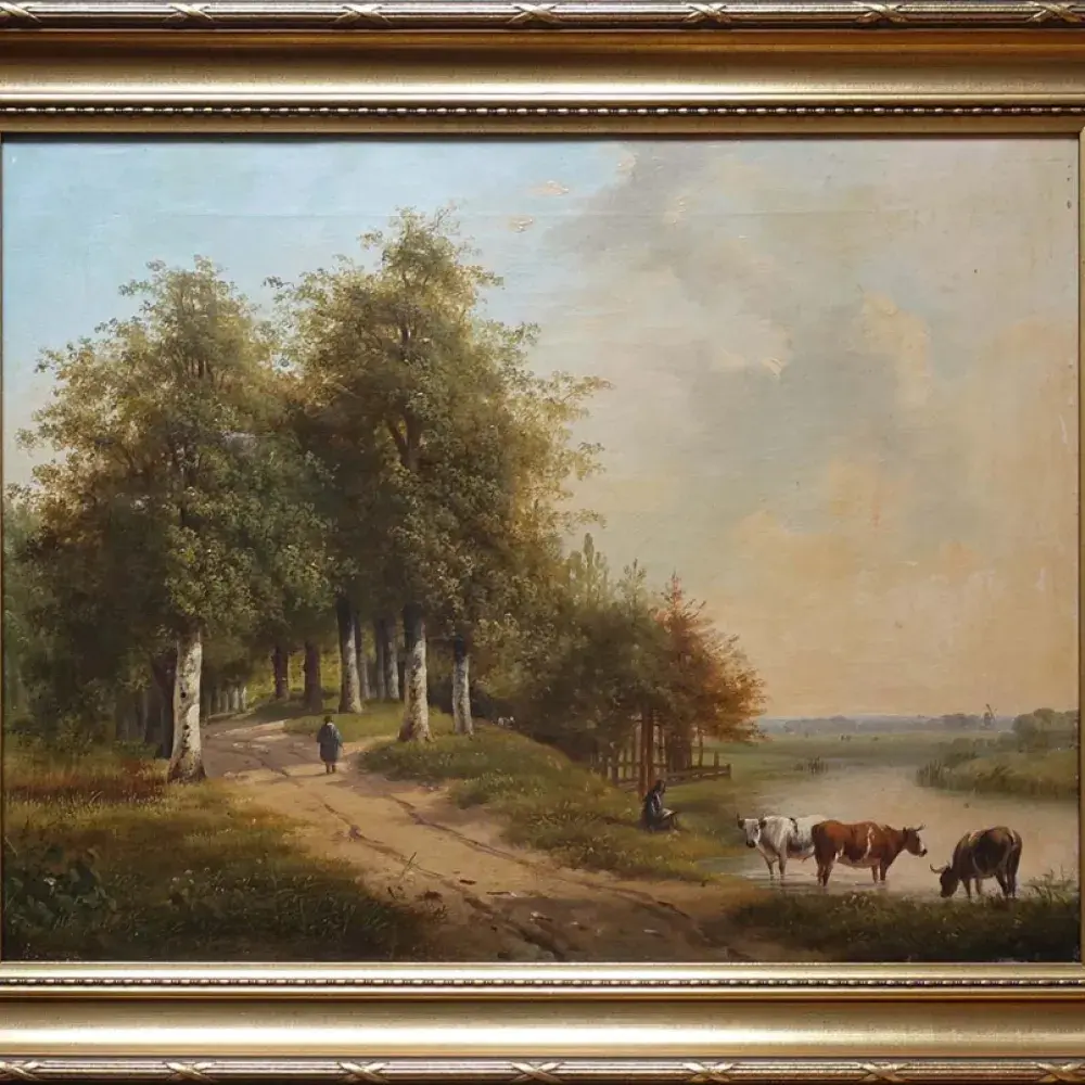 Andries Wiemans. Paysage au dessinateur. Achat école hollandaise, achat art XIXeme, achat tableau, art pour décoration