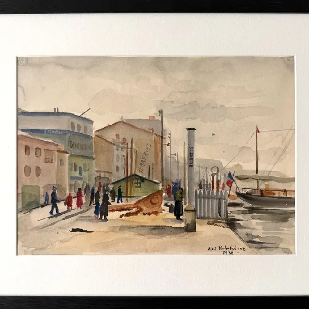 Valabrègue. Verreries, Port de Marseille. Achat aquarelle, achat tableau, achat port.