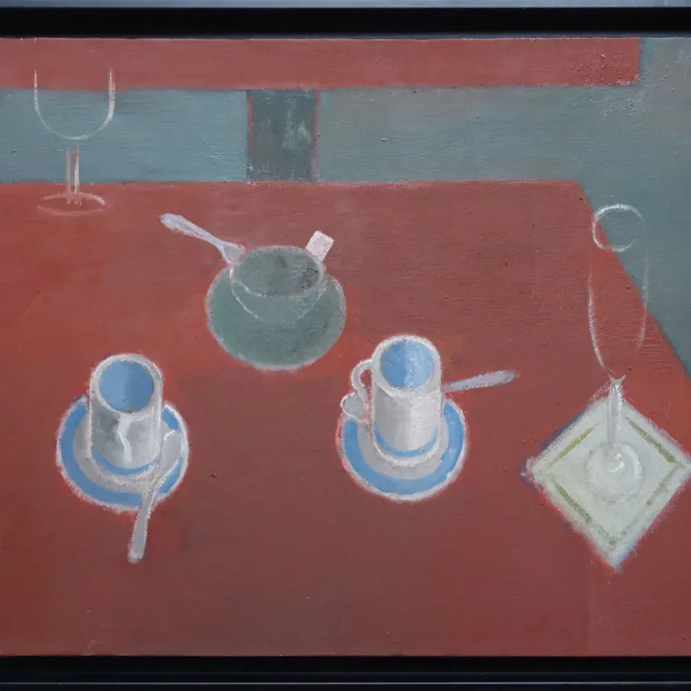 Alex Berdal. Au café. Huile sur toile, achat art, achat nature morte, achat tableau,