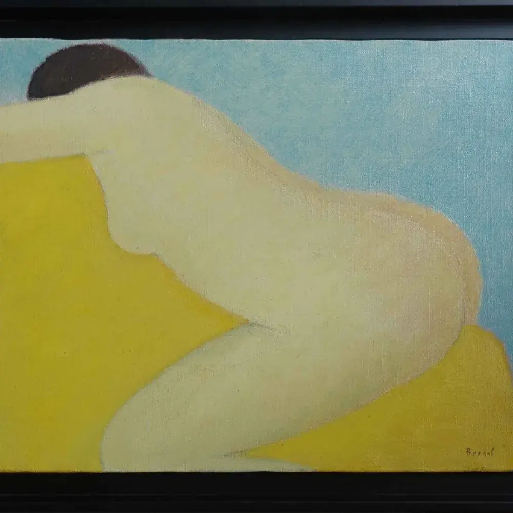 Alex Berdal, Le canapé jaune. Huile sur toile.