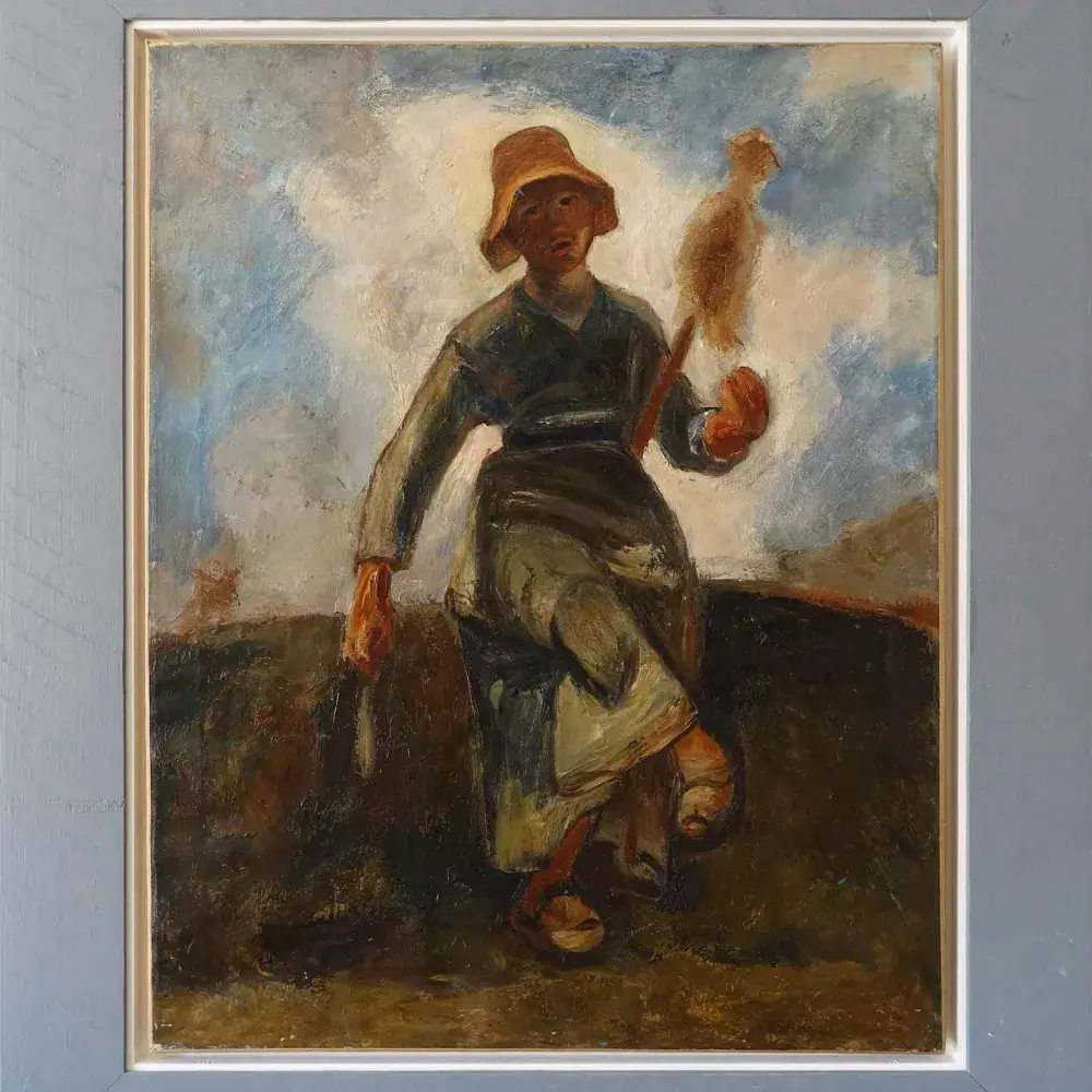 La fileuse, chevière auvergnate, Yves Alix d'après Millet. Achat tableau, achat étude de grands maitres, achat art,