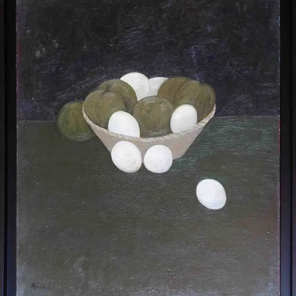 Alex Berdal. Le panier aux oeufs. Huile sur toile. Achat tableau, achat art