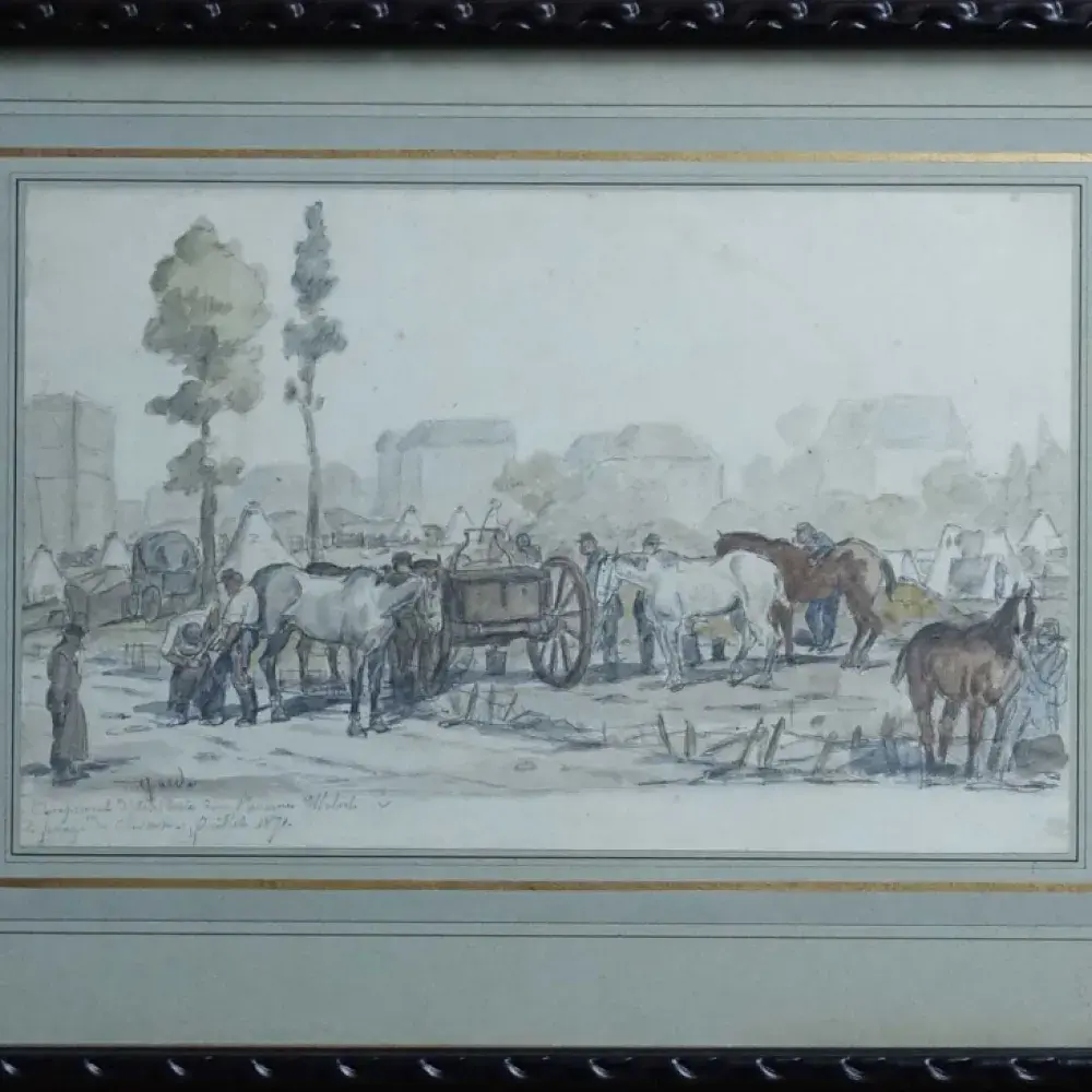 Campement militaire avenue Ulrich ( future avenue Foch) pendant la guerre de 1870. Achat art, militaria, tableau décoration