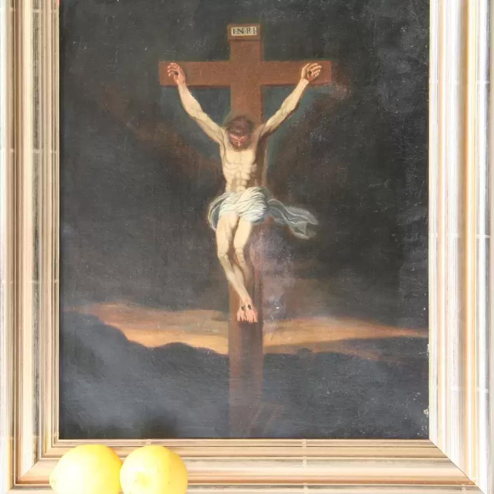 achat tableau Christ crucifixion mont Golgotha croix XVIIème siecle