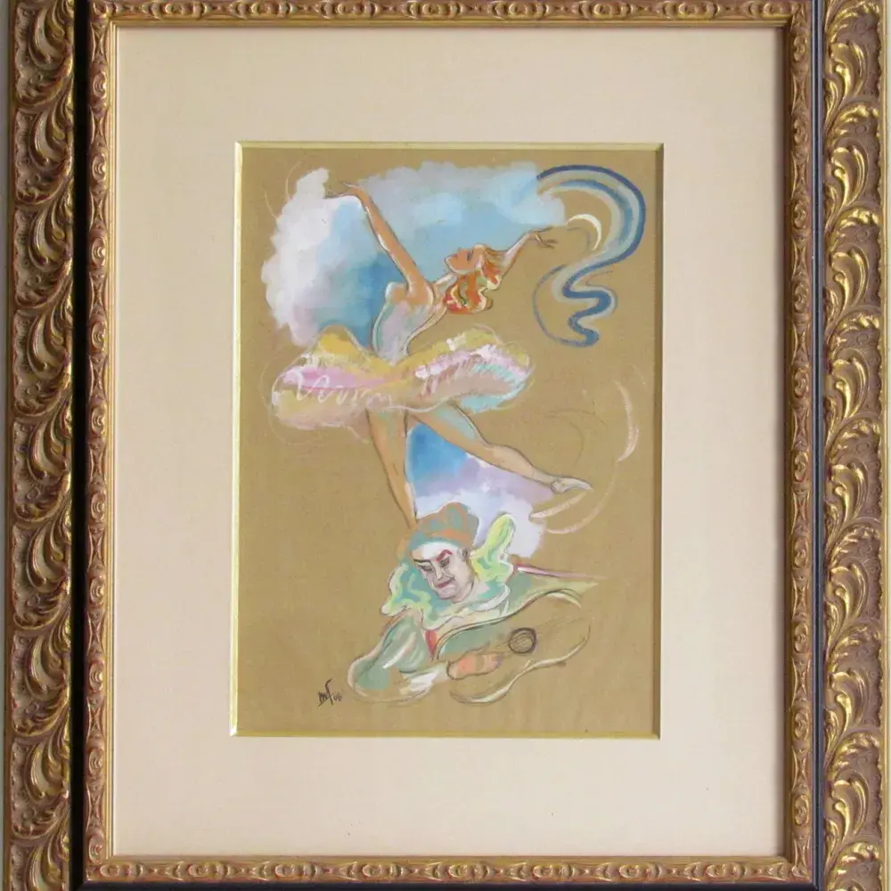 achat tableau Danseuse et clown guitariste de M.F.
