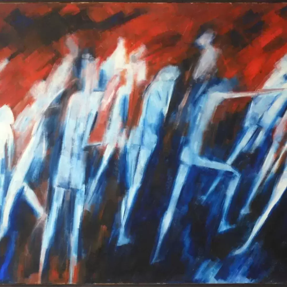 David Giles huile sur toile La foule 1962 figuration libre achat tableau décoration