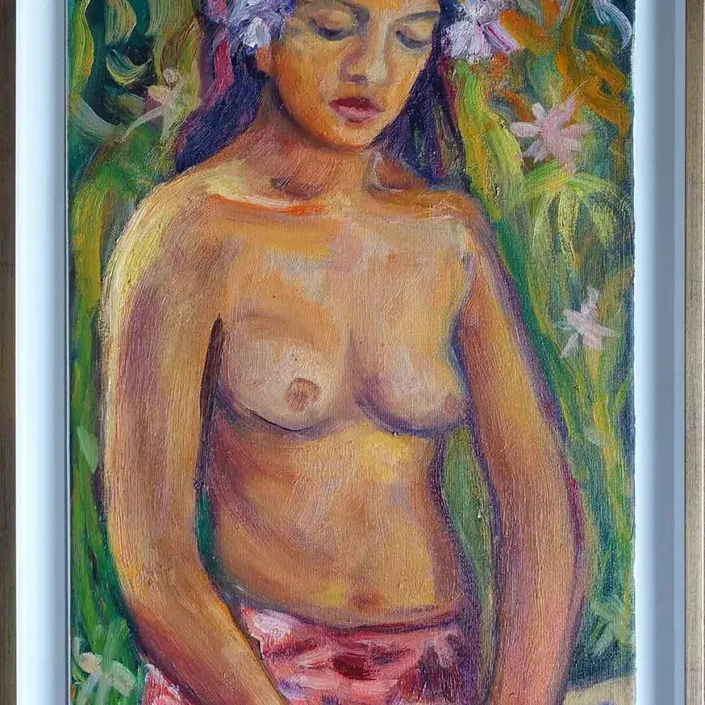 Gérard Fagard. Portrait de Tahitienne. Achat art, achat tableau Tahiti,achat décoration, tableau
