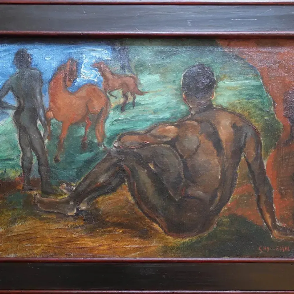 Ghy-Lemm. Nus au chevaux rouges. Achat art. Achat tableau. Achat tableau art déco, achat années trente,