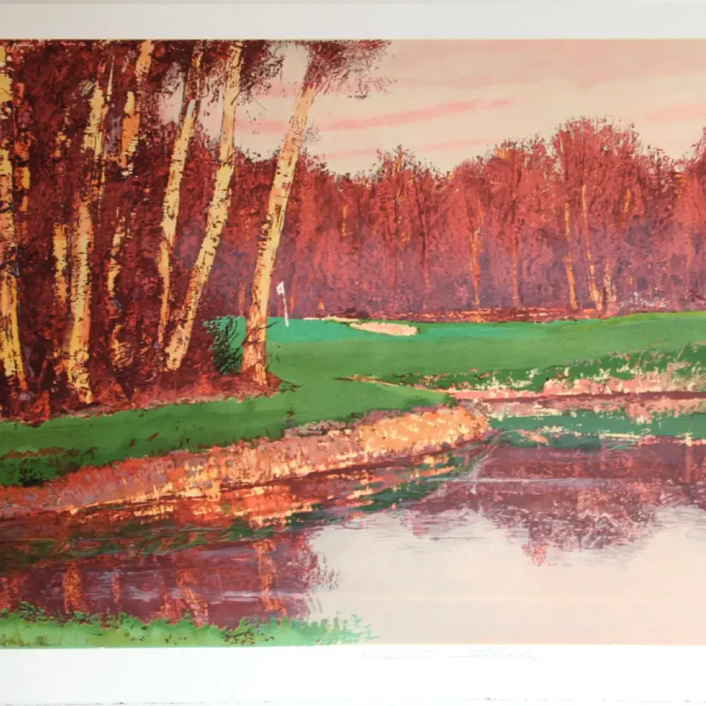 achat tableau lithographie décoration Golf en automne d'après saburo shimada