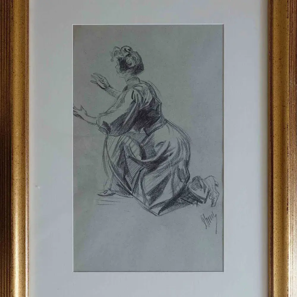 Jules Chéret. Femme agenouillée. Achat tableau, achat Jules Chéret, achat tableau Belle Epoque