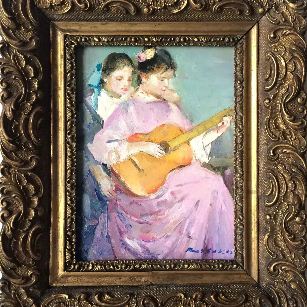 achat tableau peinture décoration jeunes filles à la guitare de grigori radtchenko