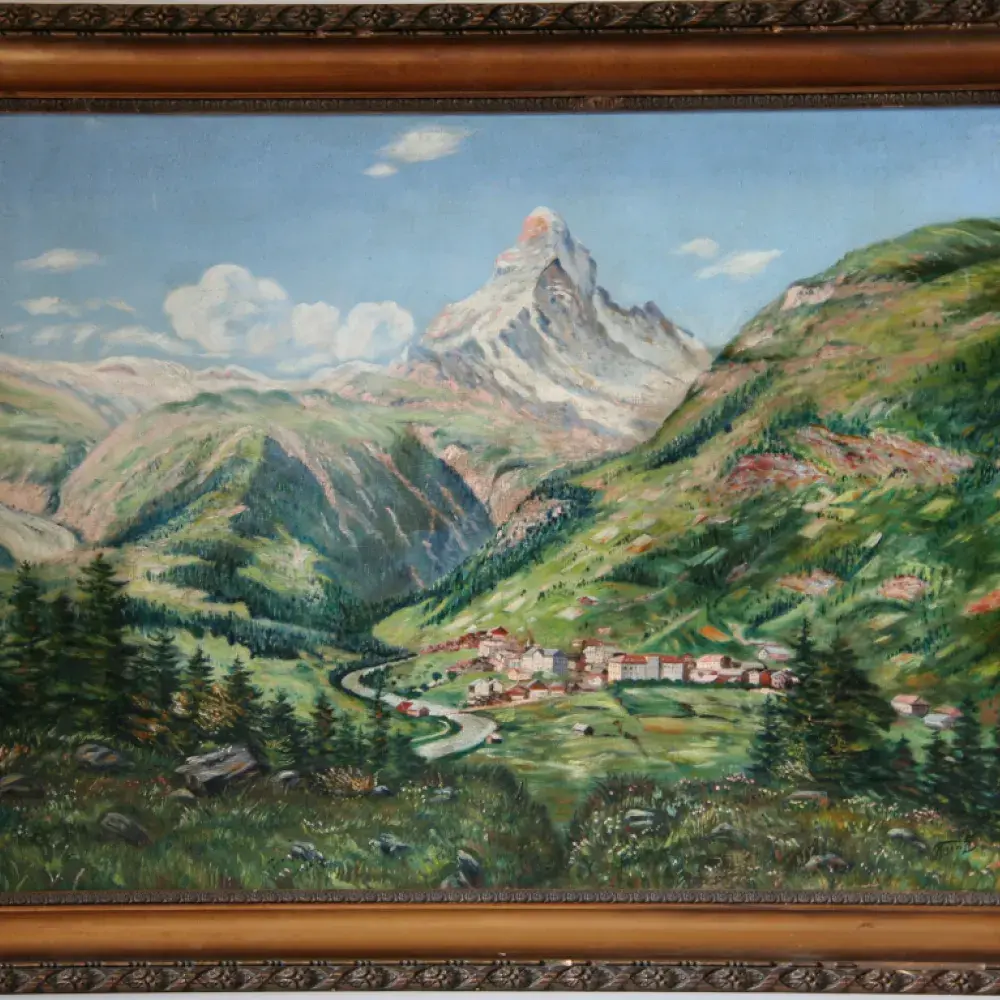 Zermatt et le mont Cervin, l'été. XIXXème. Achat tableau Zermatt, Achat tableau, Achat art, 
