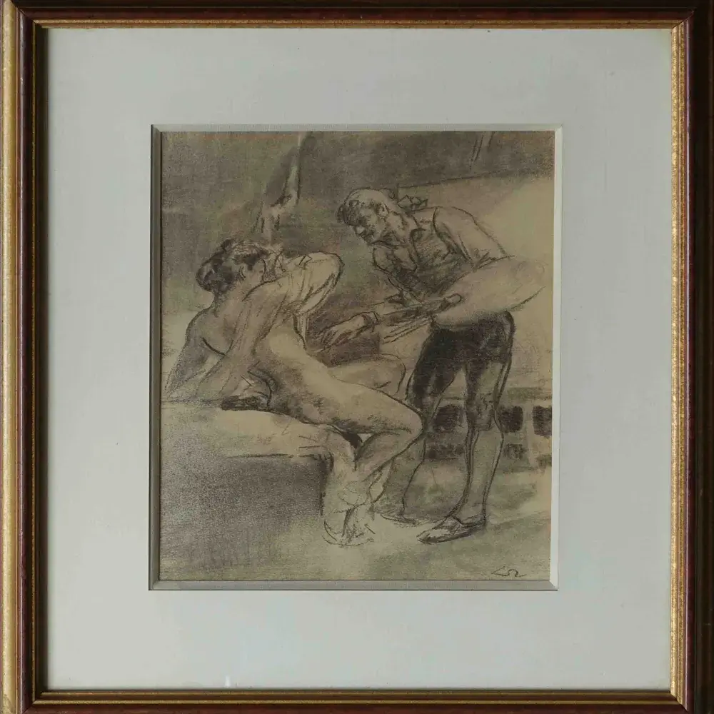 Lobel-Riche. Fusain. Le peintre et son modèle. Achat art, achat illustration, achat dessin