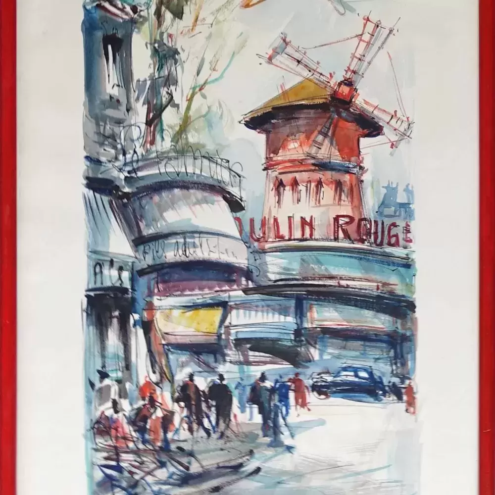 achat tableau paris Le Moulin Rouge. Aquarelle de Marius Girard.