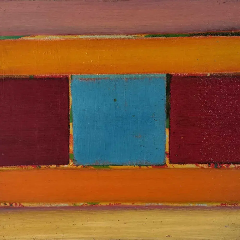 Mark Stuart. Carré bleu et bordeaux. Achat art, achat abstraction géométrique,